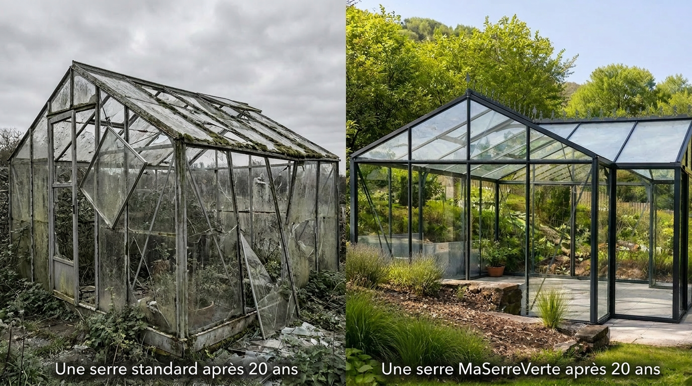 Serre en verre trempé MaSerreVerte dans un jardin