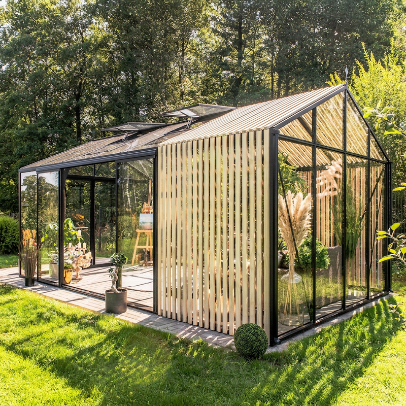 Serre La Verrière en verre trempé dans un jardin - MaSerreVerte