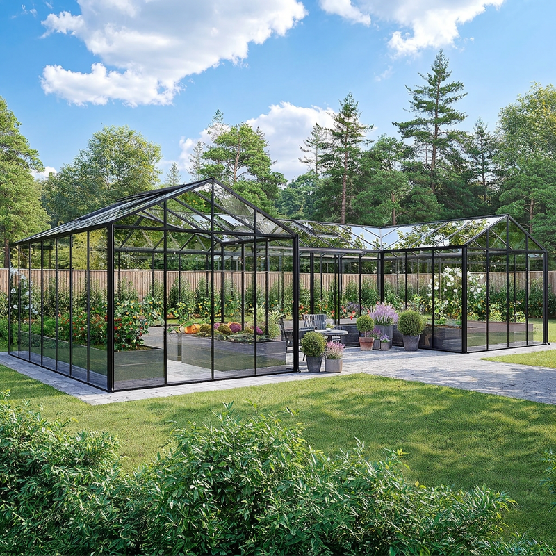 Serre L'Orangerie en verre trempé dans un jardin - MaSerreVerte